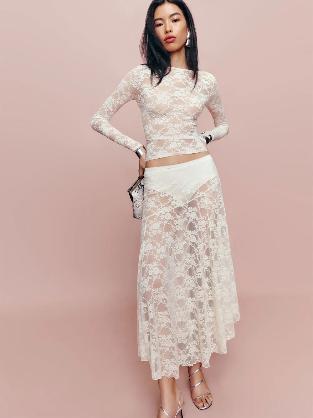 NWOT!  Reformation Adriano Lace Knit Top AND Mirabelle Knit Skirt in Ivory